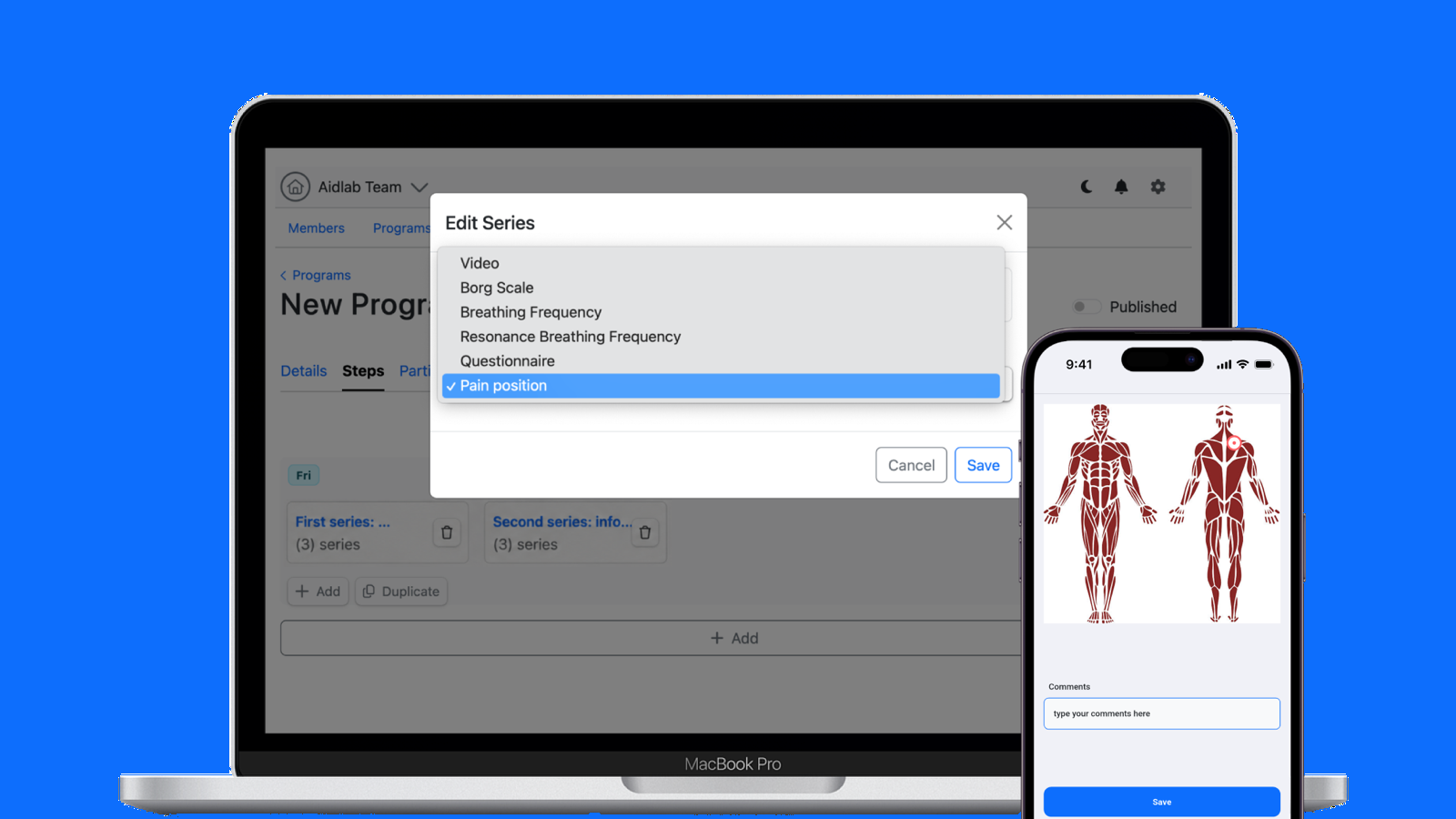 Pain position selection in Aidlab programs