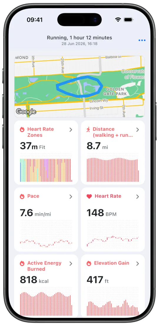 Aidlab app workout map summary screen