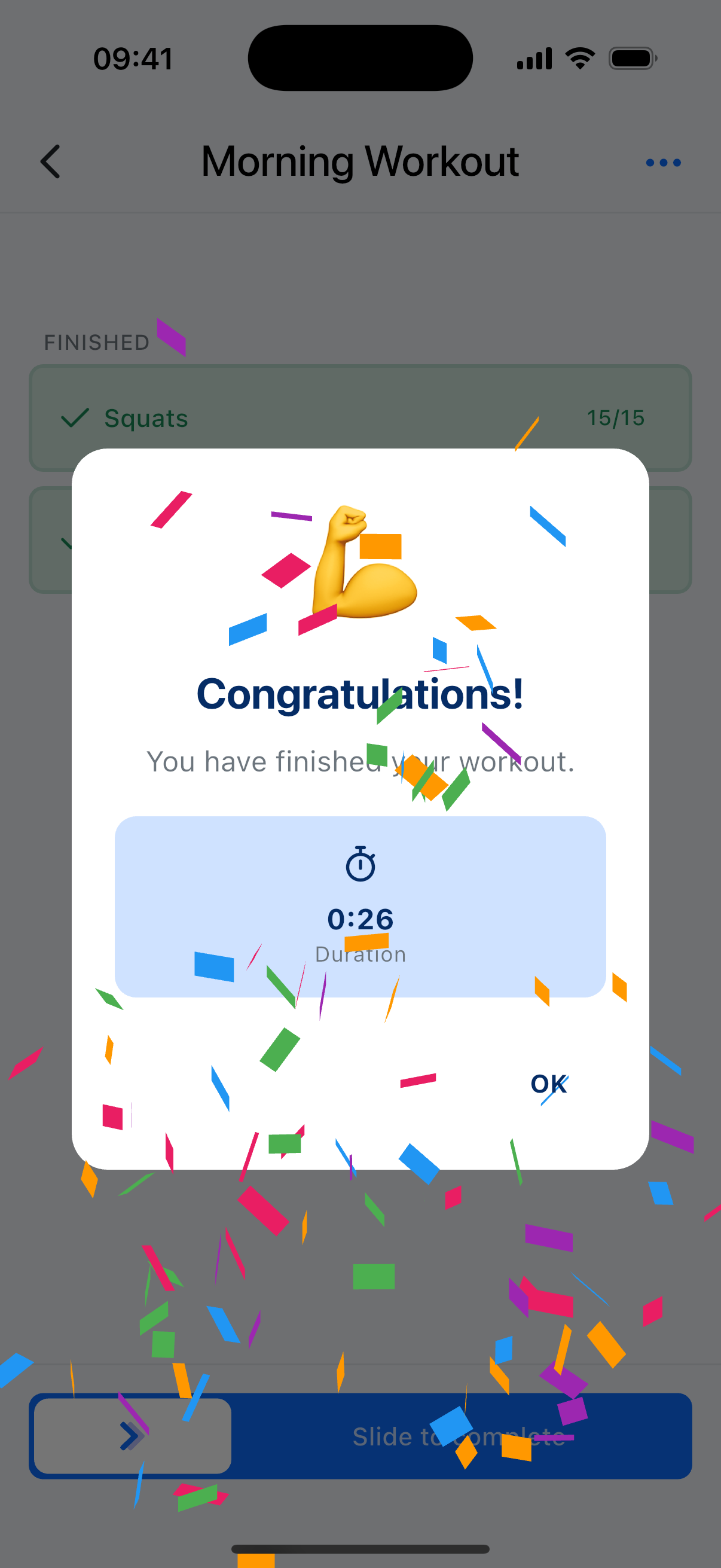 Workout edit screen with exercise list