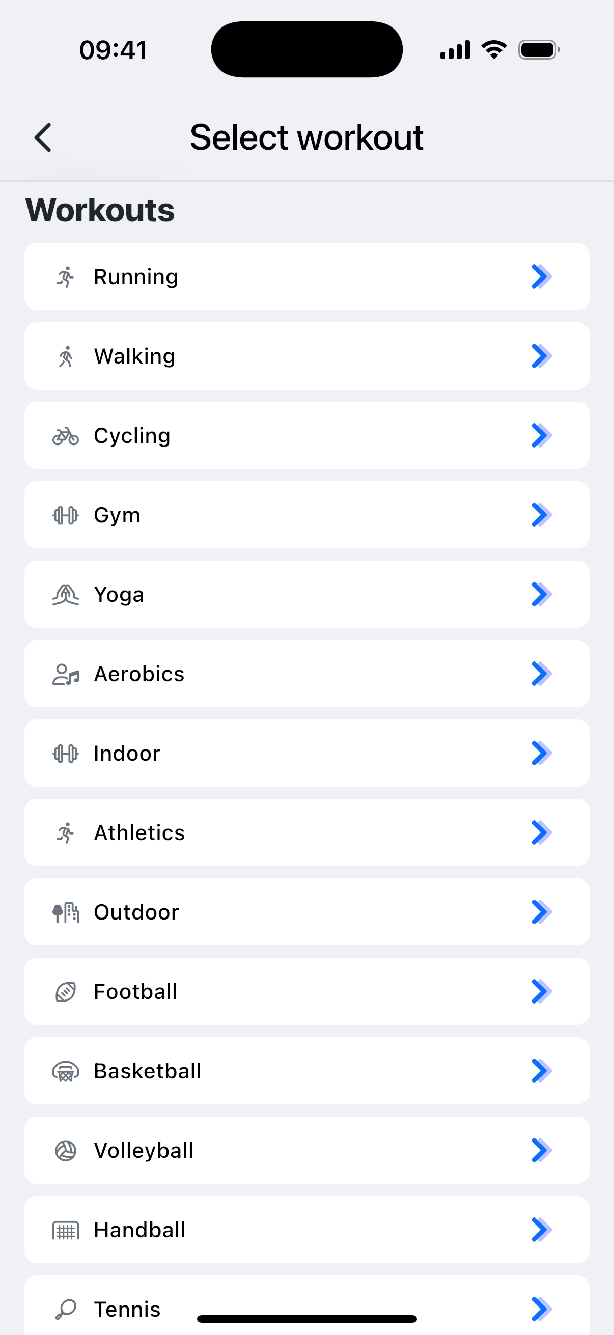 Workout list